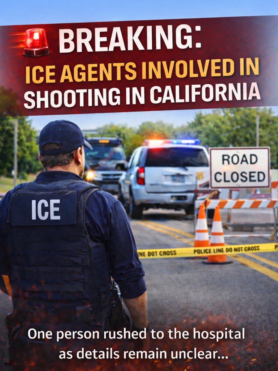 TBOSD8's tweet photo. 🚨 BREAKING: ICE AGENTS INVOLVED IN SHOOTING IN CALIFORNIA

A shooting involving U.S. Immigration and Customs Enforcement (ICE) agents happened Tuesday morning in California’s Central Valley.

One person was rushed to the hospital as authorities shut down parts of I-5 near Modesto — details on what led to the shooting remain unclear.  

This is a developing situation… 👇

#BreakingNews #California #ICE #Modesto #SanJose #CentralValley