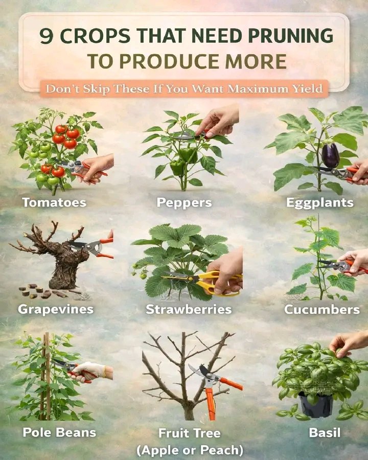 dufitalexis1's tweet image. Want bigger harvests? Start pruning smart! These crops grow stronger, healthier, and more productive when trimmed the right way

Here are 9 crops that benefit from pruning—and exactly what to cut:

Tomatoes
→ Why: Better airflow, fewer diseases, more fruit
→ Prune: Suckers