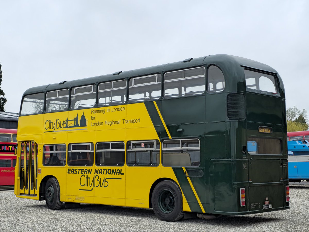 MarcJF241's tweet image. In the striking CityBus livery is preserved Eastern National Bristol VRT / ECW, 3129 - XHK 234X. This bus is owned by Stephensons of Essex and was originally used on London Regional Transport services. Seen on Good Friday at the new @Zero2busmuseum at Great Yeldham, Essex.