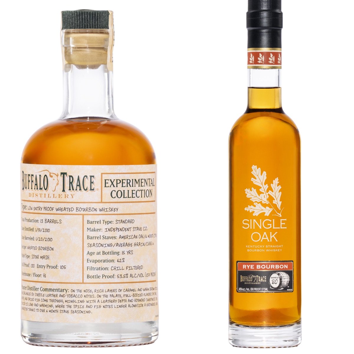 TheBourbonNews's tweet image. Two of Buffalo Trace Distillery’s most ambitious and long-running experimental programs – the Single Oak Project and Buffalo Trace Distillery Experimental Collection – are debuting new releases this spring: Single Oak Rye Bourbon and Low Entry Proof Wheated Bourbon Whiskey.