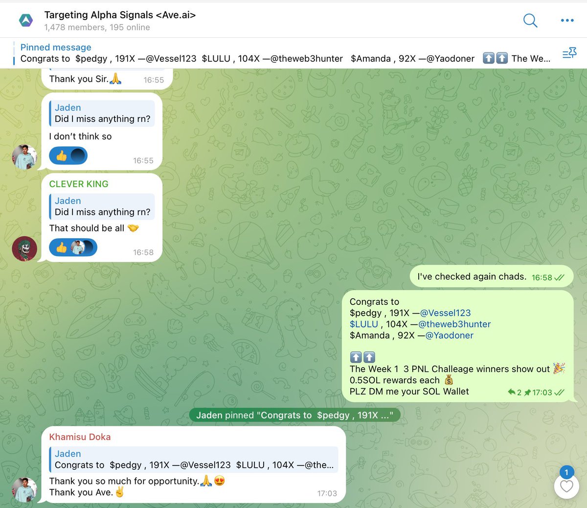 AveaiGlobal's tweet image. 🚀Ave PNL Challenge ended successfully!! 
—— Avers from the TG group won 💰7 SOL rewards in 1 month!   

Join the TG group and wait for next challenge
⬇️⬇️
TG👉t.me/+sRUeT37k330zN…

#Ave #PNLChallenge #memecoins