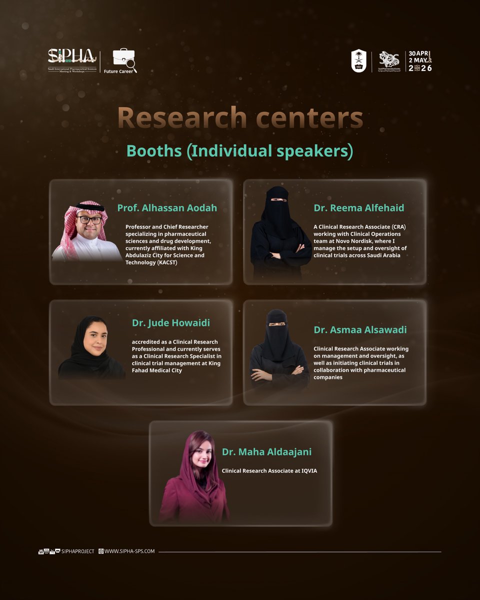 SIPHAproject's tweet image. Learn from the experts of Research✨! 

Meet our distinguished speakers at the research booths.
A unique opportunity to gain professional insights from Research Pioneers.

More reveals from Future Career are coming..

#SIPHA26 | #FutureCareer