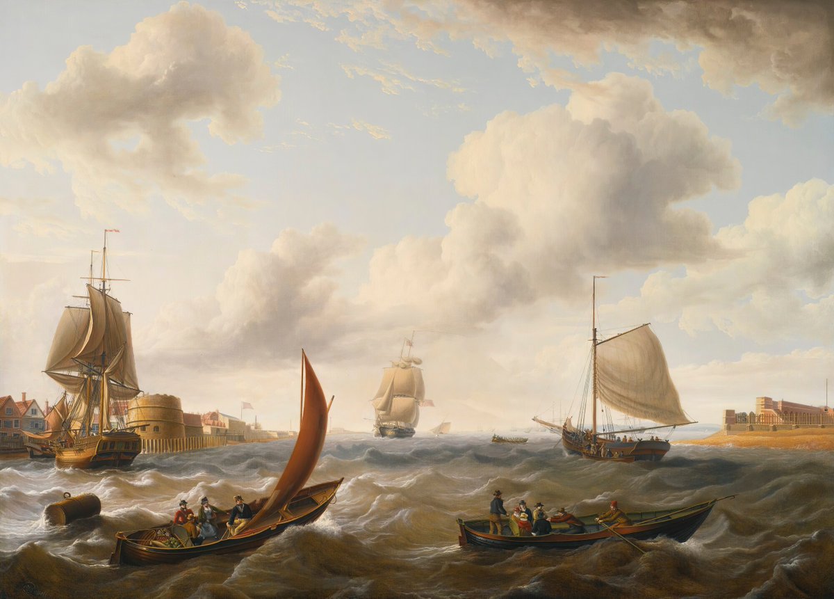British Men Of War And Other Ships At The Mouth Of Portsmouth Harbor In Choppy Seas - Charles Martin Powell