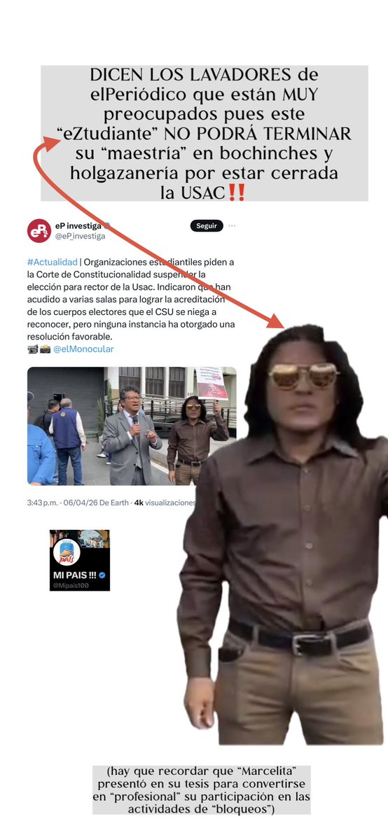 Futuros “profeZionaleZ”
protestan por el cierre de 
la USAC pues ya NO podrán 
finalizar sus estudios de
la “maeZtría” de bochinches,
garnachas y bloqueos‼️🤣😂