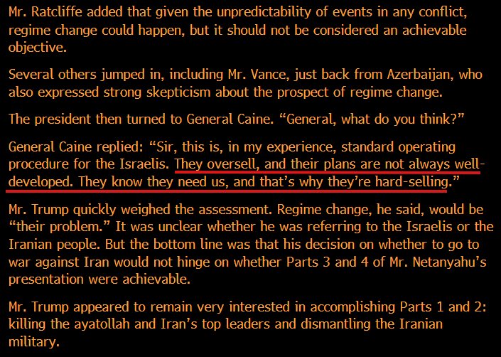 WSJ article really seems to emphasize that Bibi sold Trump a bill of goods. His top advisors saw through it, but Trump was adamant.