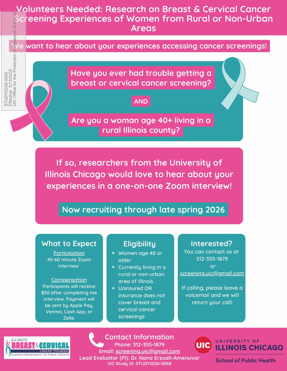 kchd92's tweet photo. Calling all volunteers: contribute to advancing knowledge on breast and cervical cancer screening in rural communities. #CommunityHealth #ResearchNeeded https://t.co/Wo4e4mvZ07