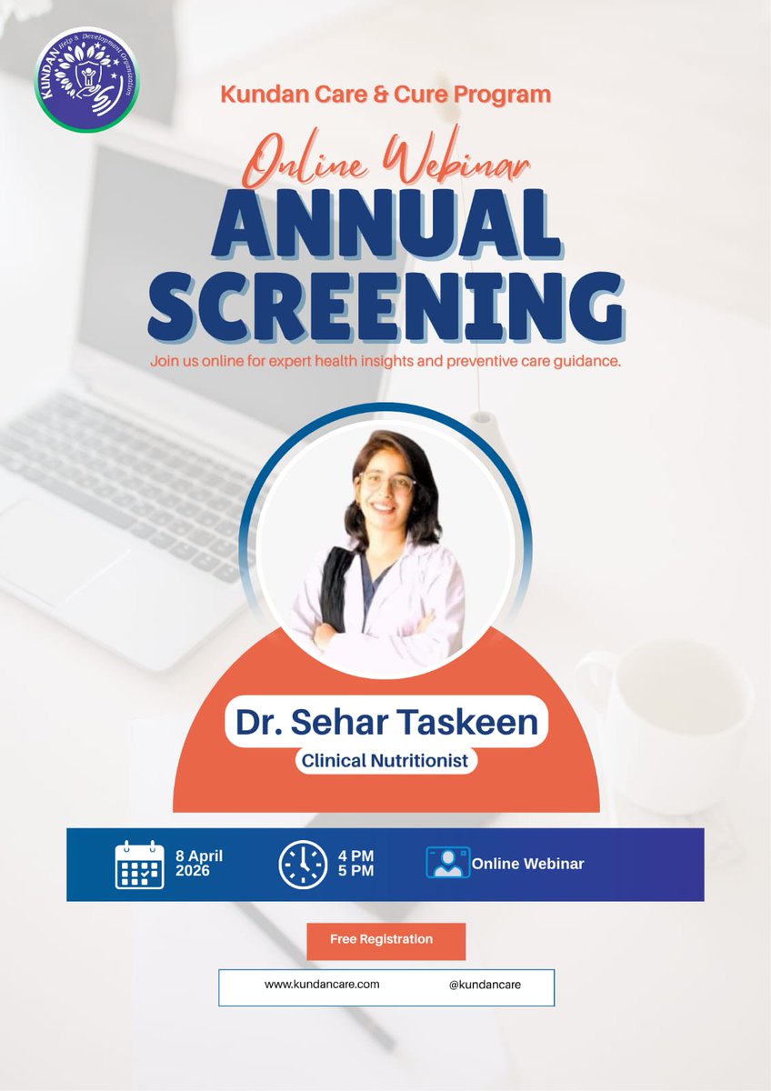 Seharnutrition1's tweet image. "Join us for our upcoming Annual Screening Online Webinar! We will provide expert insights and guidance on preventive care to help you take control of your health. Secure your free registration today at kundancare.com.

#AnnualScreening #PreventiveCare #HealthInsights