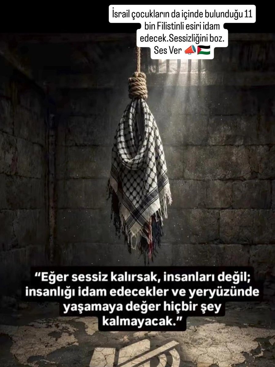 Siyahin65's tweet photo. @tevhidekip_ Gazze’de verilen idam kararları hukuksuzluk değil, düpedüz cinayettir!
Buna susan herkes bu kanın ortağıdır.
Susmak artık tarafsızlık değil, ihanettir!
#idamaSessizkalma https://t.co/l9sOnK5ka3