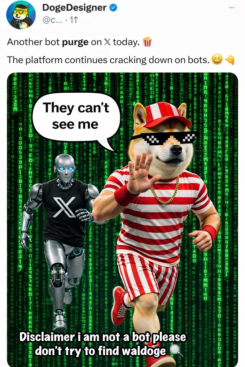 Waldoworldcoin's tweet photo. @cb_doge They can’t see me 🖐️ 
🤣 🤣 😂 

Please do not try to find Waldoge 🔍🔍

I repeat do not find Waldoge @cb_doge @elonmusk @nikitabier 👀  

Disclaimer I am not a bot 🤖 😂 https://t.co/hChl1ZJPgh