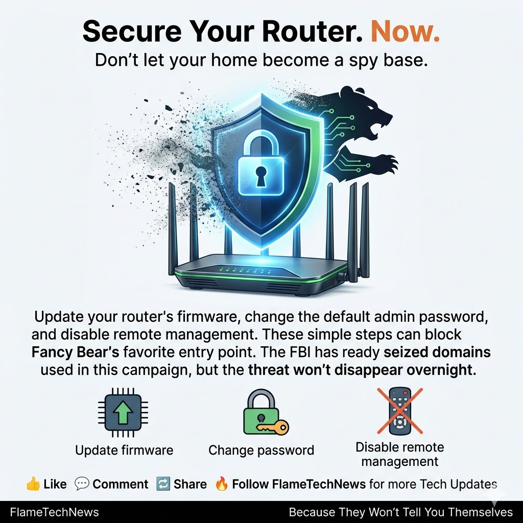 flame_tech_news's tweet image. Secure your router. Update firmware. Change the default password. Disable remote management.#FancyBear #APT28 #RouterSecurity #CyberAttack #FlameTechNews