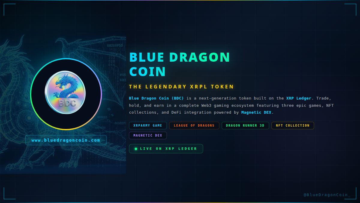 KingXRP33's tweet photo. Scroll to latest๐ #BLUEDRAGONCOIN ( #BDC) ๐@BlueDragonCoin_ is a next-generation token built on the XRP Ledger, powering a complete Web3 gaming ecosystem with three epic games, #NFT collections, and DeFi integration.๐ Website: https://t.co/GZ3N6NHX3Z
๐ Whitepaper: https://t.co/Qt5TGfvoOa
๐ฅ Burn Tracker: https://t.co/ErxSY3zd47
๐ Trade BDC on Magnetic DEX: https://t.co/9KlknW2TBy๐ฎ BDC Game Universe:
๐ฒ XRPARMY Game: https://t.co/agRh3mYh6Y
๐ฐ League of Dragons: https://t.co/LOiiK4f7mQ
๐ Dragon Runner 3D: https://t.co/v7gOzFaDkZ
๐ฌ NFT Showcase Video: https://t.co/3QeXjST0q6๐ฑ Social:
๐ฆ Twitter/X: @BlueDragonCoin_โก Built on XRPL | Powered by https://t.co/WmLZrPFSjq#BlueDragonCoin #BDC #XRP #XRPL #XRPArmy #XRPARMY #XRPCommunity #Crypto #Web3 #Web3Gaming #GameFi #PlayToEarn #CryptoGaming #NFT #NFTs #DeFi #Blockchain #MagneticDEX #DragonRunner #LeagueOfDragons #CryptoToken #Altcoin #CryptoNews #CryptoProject #XRPLedger #CryptoInvesting #GemToken #100xGem #CryptoTwitter #CTReady to copy and post with the BDC description image!
Make, test, iterateโฆ
P