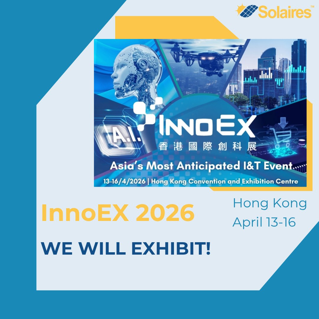 SolairesInc's tweet photo. Solaires is headed to Hong Kong for InnoEX 2026🇭🇰, Asia’s premier innovation and technology event, from April 13–16 at the Hong Kong Convention and Exhibition Centre. You can find us at Booth 3D-D35. Thanks to the Kyoto Prefectural Government for inviting us to share their booth. https://t.co/bCfEXG9K8I