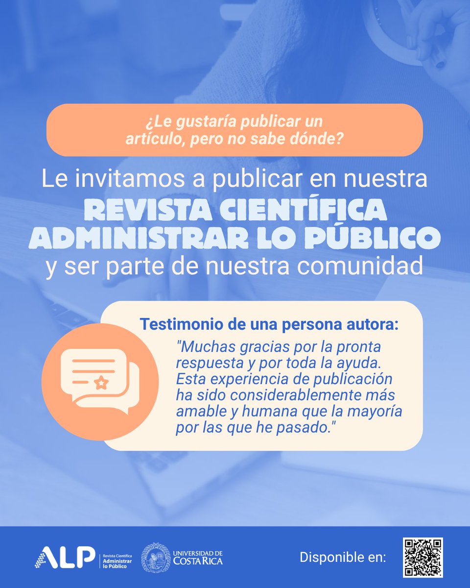 RevistaALP's tweet photo. Te invitamos a publicar en la Revista Científica Administrar lo Público (acceso abierto). Envía tu manuscrito en cualquier momento: https://t.co/whaPGvBNnm @CICAPUCR #Acompañamiento #DatosAbiertos https://t.co/8u5cs41eHw