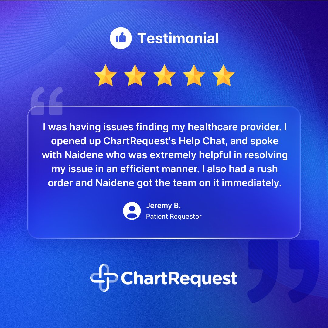 ChartRequest's tweet photo. When people need medical records quickly, responsiveness matters.

Delays and confusion add stress to a process that is often already time-sensitive. Clear guidance and fast action can make a meaningful difference.

#PatientAccess #MedicalRecords #PatientExperience #HealthIT https://t.co/1hhCUuGmTg