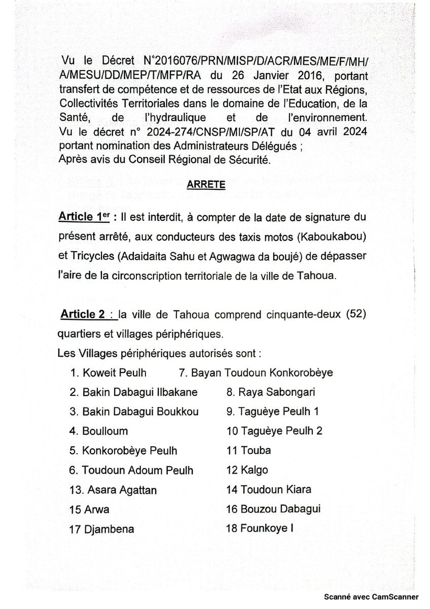 aboubacarybarma's tweet photo. #Niger #Insécurité
#Tahoua: Arrêté portant #interdiction de la #circulation des #motos (Kabou-Kabou) et #tricycles (Adaidaita), au delà du territoire de la #Ville_de_Tahoua. (Maire de la Ville) https://t.co/I3TUtDKPmv