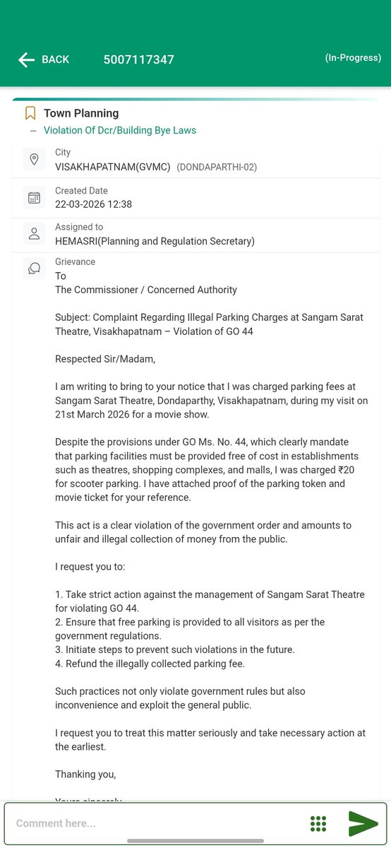 chintu_roberts's tweet photo. @GVMC_VISAKHA @ncbn @AndhraPradeshCM @COC_GVMC Complaint number 5007117347, submitted to PuraMitra on March 22, 2026, remains unresolved. The ticket is being closed without any updates or actions taken. https://t.co/cFr62pe4k5