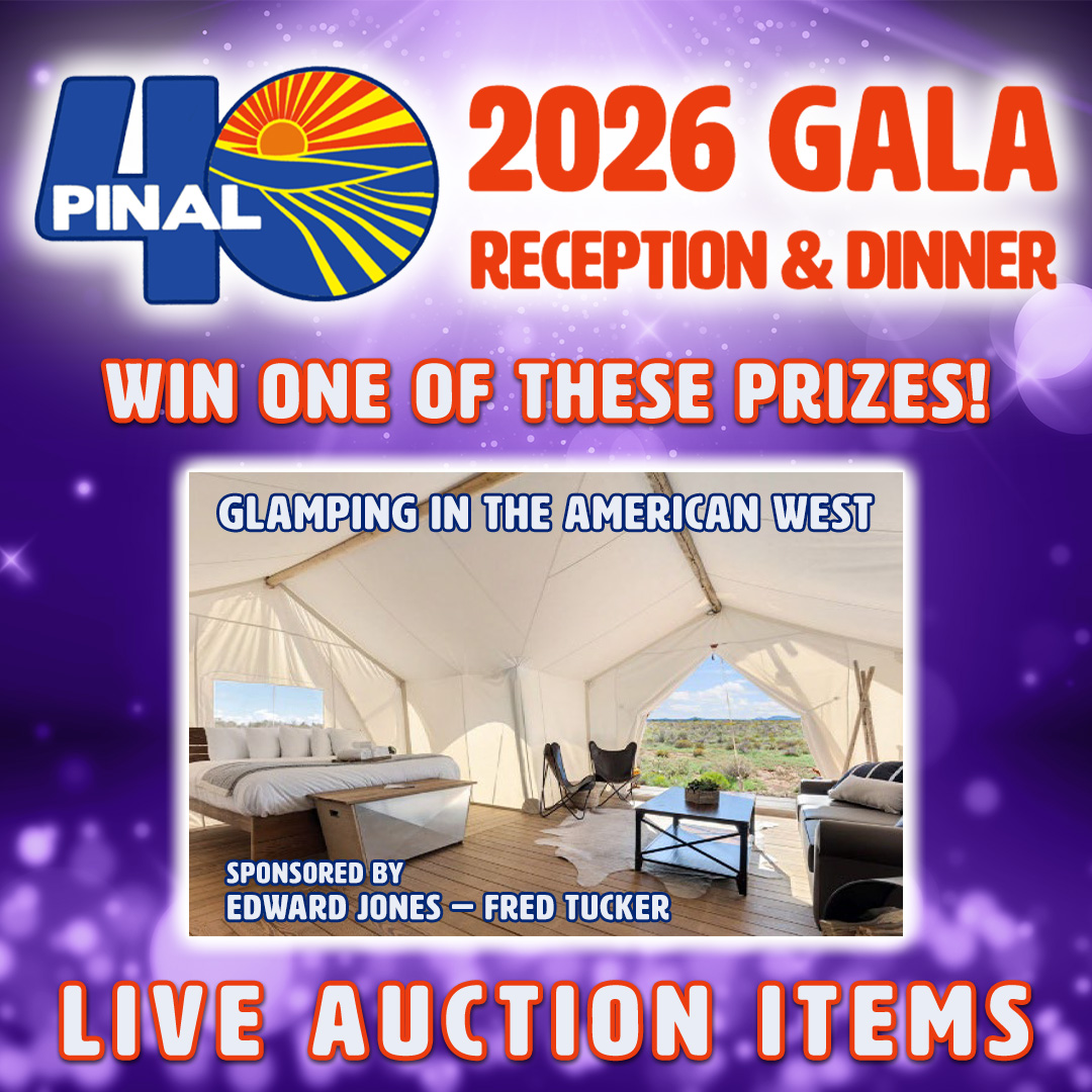 Pinal40's tweet photo. Every bid ensures a brighter future for the youth of Pinal County!
Glamping in the American West donated by Edward Jones — Fred Tucker
Nation Finals Rodeo Trip donated by Capital R Construction

📲 For event info: https://t.co/9cdSI8Jt3f https://t.co/o9ivyejvpV