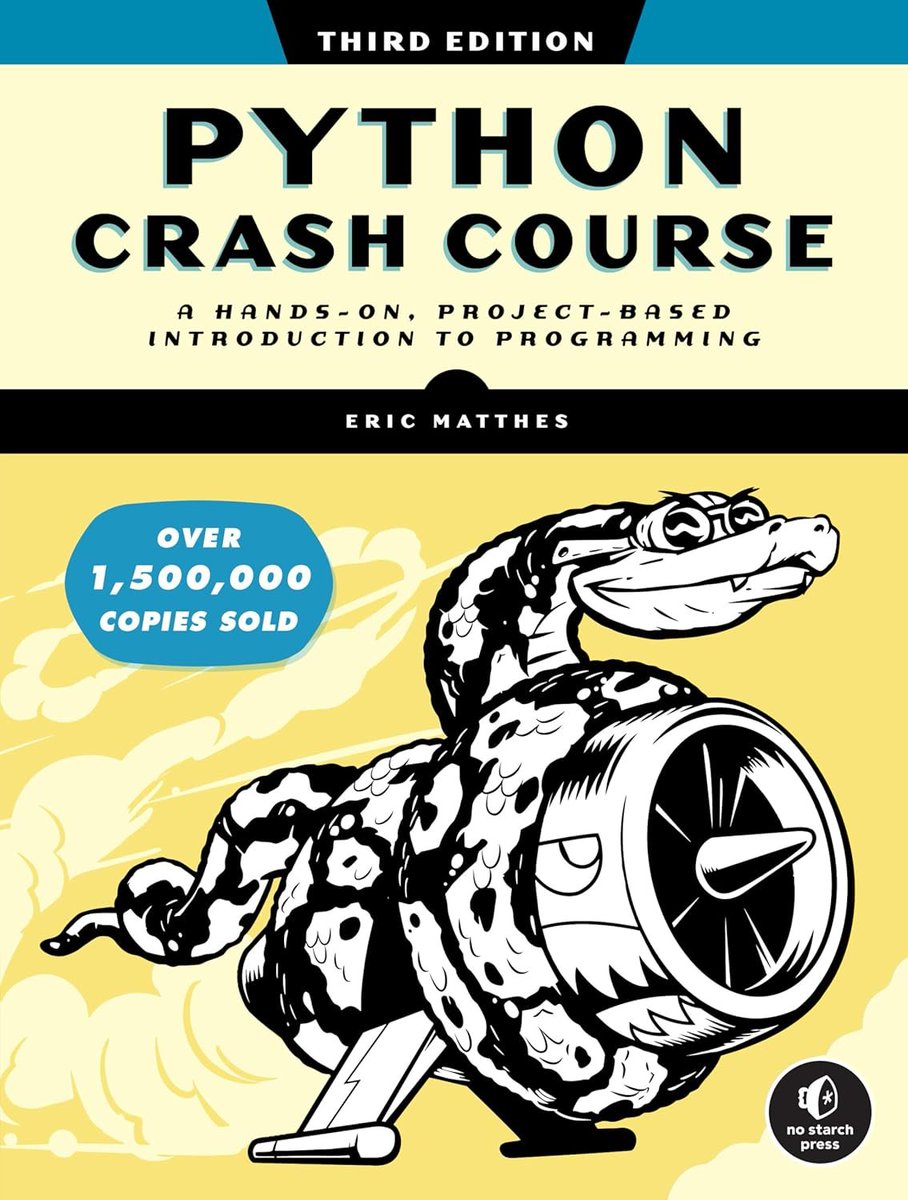 KirkDBorne's tweet image. 4 book choices to Learn Python (for beginners):

1) Python Illustrated: amzn.to/47IUivd

2) Master Python Fundamentals: amzn.to/4cwiLq8

3) 7-Day Python Crash Course: amzn.to/4vfT0C3

4) Python Crash Course [3rd Edition. A Hands-On, Project-Based]:
