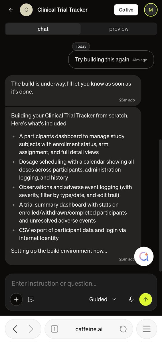 ICPvibecoder's tweet image. Yooooo!! #CaffeineAI v3 is fire🔥🔥🔥

🔹Screen 1: task V2 was unable to execute the task I gave it. 
🔹Screens 2 &amp;amp; 3: v3 at work
✅ Screen 4: Already built app

If you've been hesitating or have app(s) that were previously stuck, head back to caffeine.ai ASAP
$ICP