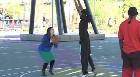 KateBieri's tweet photo. Yesterday was one of the most fun days at work in months! From meeting the crew at @929espn to playing ball with our new friends at Tom Lee, we had the most memorable afternoon 🏀📡 https://t.co/cgTGrl376A