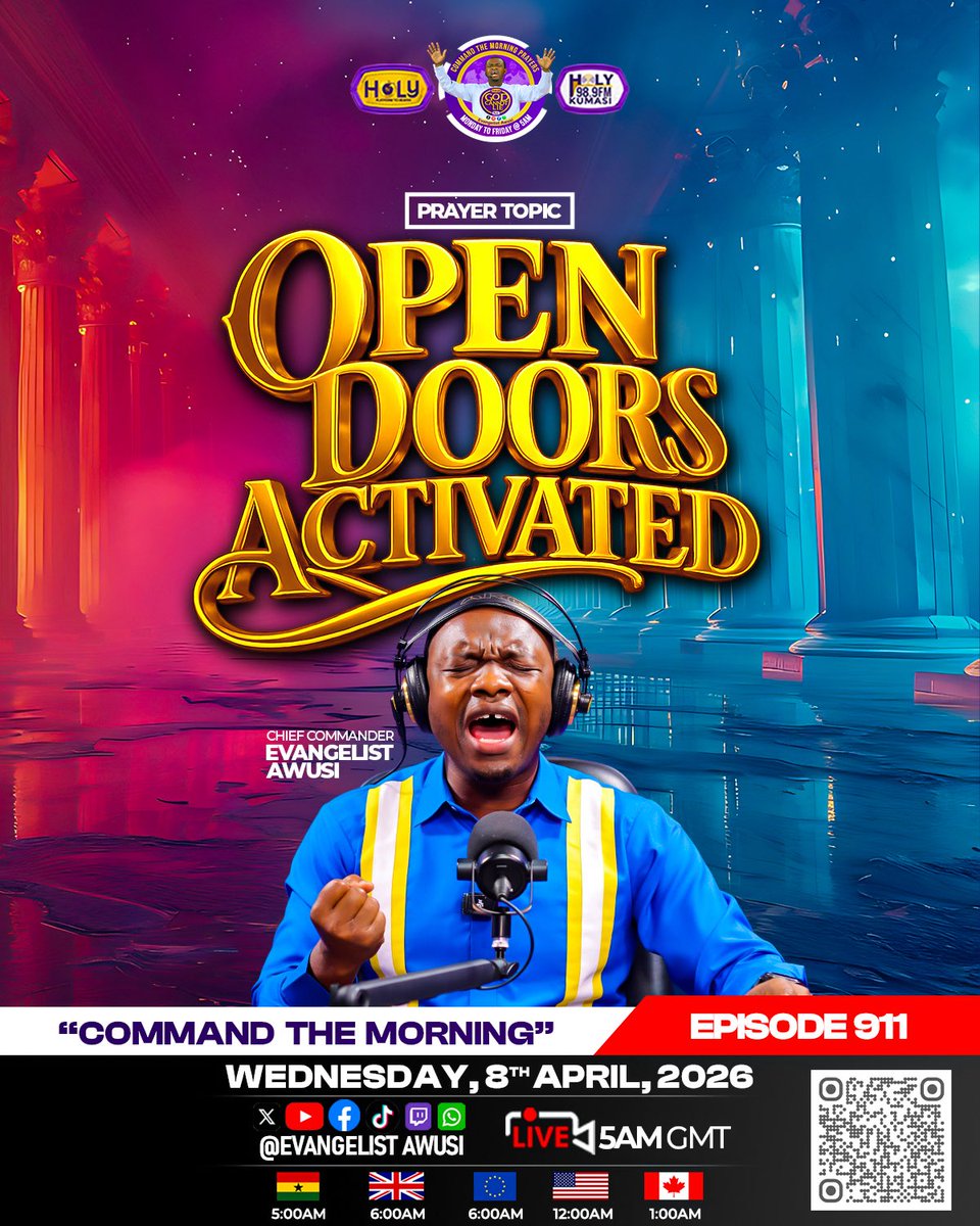 evangelistawusi's tweet image. Your access is granted now.
🔥 This is your season of open doors.

👉 Join LIVE on all platforms
📱 @Evangelist Awusi
(Facebook | YouTube | TikTok | Instagram)
📅 Wednesday, 8th April 2026
⏰ LIVE – 5AM GMT

#CommandTheMorning
#OpenDoorsActivated
#MorningPrayer
#DivineAccess