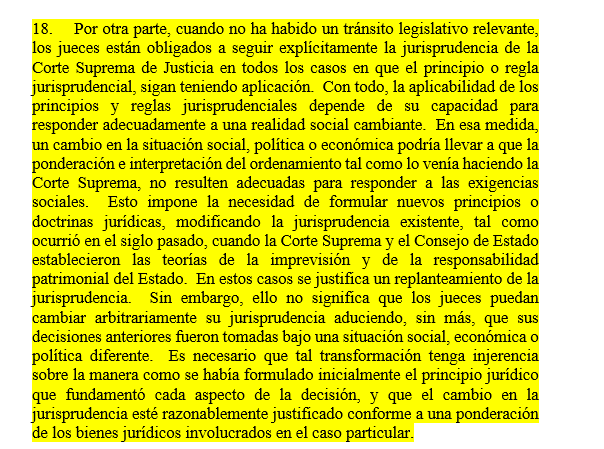 Por ahí buscando y dado que es una pasión mía el tema del PRECEDENTE JUDICIAL, acá una sentencia que explica EL CARACTER VINCULANTE DE LA JURISPRUDENCIA "NACIONAL". 
____________________________________________________
En términos de litigio en que se traduce esto, en que se da