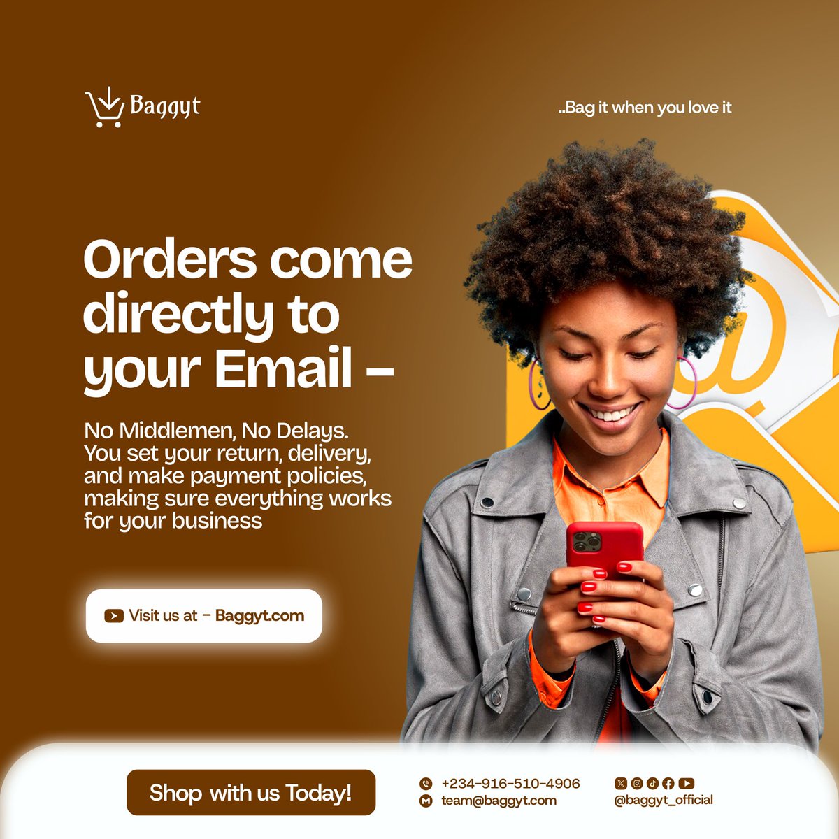 Baggyt_Official's tweet image. Sell on Baggyt and get more sales.

Buyers trust real product videos, not AI-generated images.

0% commission. No account needed. Easy listing. Get paid directly. Ship your way. No hidden charges. Costs as low as your data bundle.

Start selling today on Baggyt
#baggyt