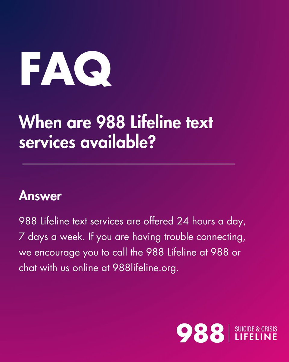 988Lifeline's tweet photo. Need support but prefer texting? You can reach the 988 Suicide &amp; Crisis Lifeline by text, 24/7. https://t.co/1M7TX5Hfqu