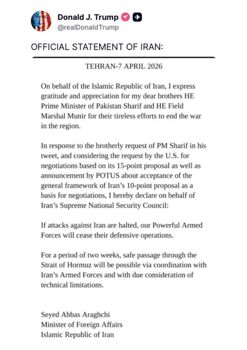 loquesabes_'s tweet photo. [AHORA] Trump comparte el comunicado oficial de Irán sobre el cese del fuego pactado https://t.co/hJXoYU4Fe6