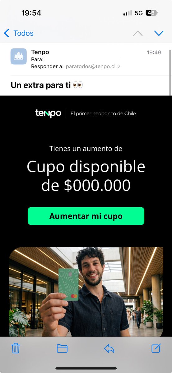 barignaciag's tweet photo. Gracias @tenpocl necesitaba mi aumento de cupo de $0 https://t.co/S8eEFQWY93