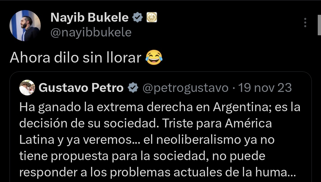 clobde's tweet photo. @nayibbukele @petrogustavo 😂 https://t.co/JBfxrbhyrE