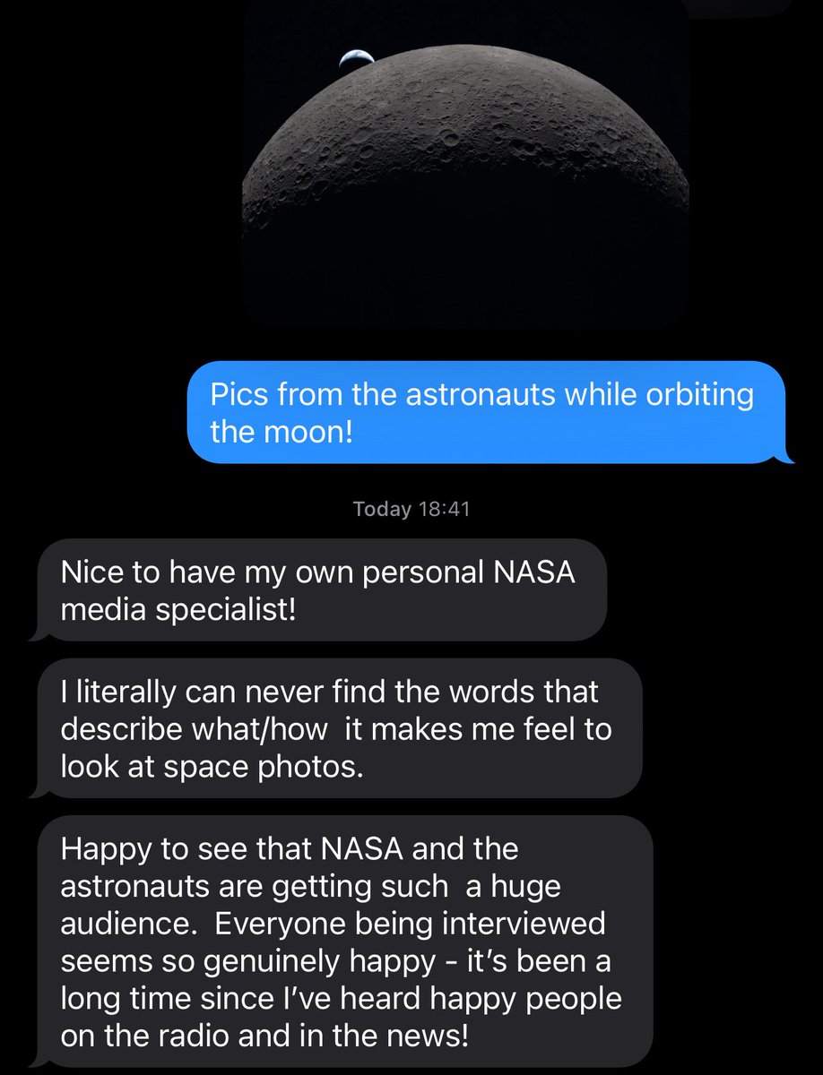 nevernorminal's tweet photo. This last text is ✨ everything ✨

It makes me infinitely joyful that my favorite thing in this world (space exploration) can help others feel even just a little bit better. It’s all about perspective. https://t.co/vMTyeX4843