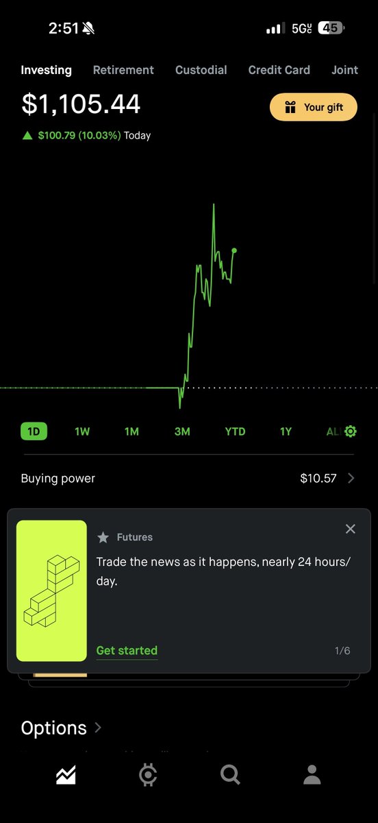 followflowplay's tweet photo. $1105 is our new high. Follow along everyone. I'm just a newbie trying to learn option swing trading. #trading #stockmarket https://t.co/ttdqXCID5G