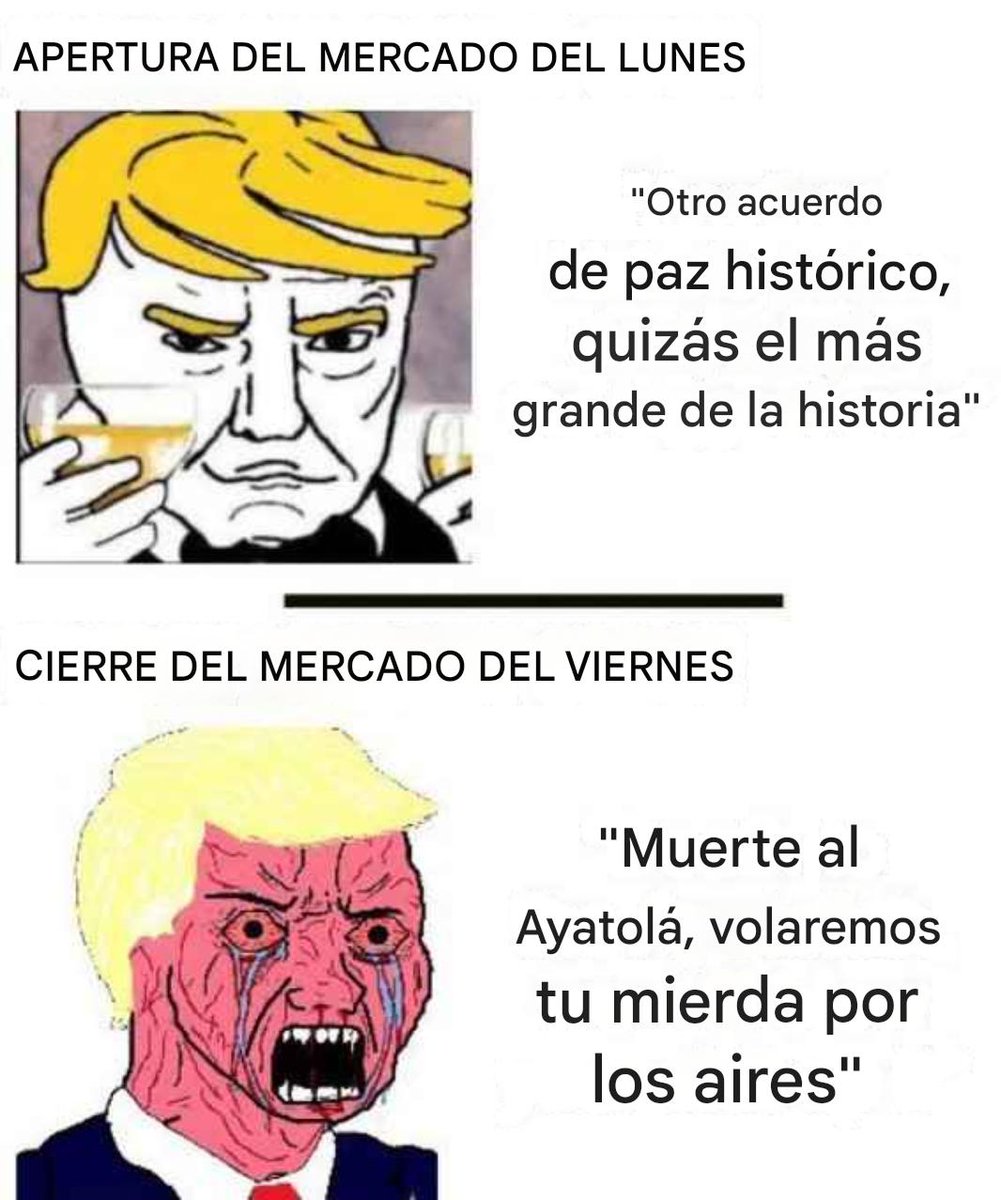 <a href="/lobatobdan/">Daniel Lobato𓂆</a> Estaba claro que todo lo del exterminio que dijo el bocazas de Trump era otra milonga para presionar a Irán (lo lleva haciendo desde el principio) y conseguir un acuerdo para maquillar su humillante derrota.

Por desgracia, la presión ha hecho que Irán haya caído otra vez en la