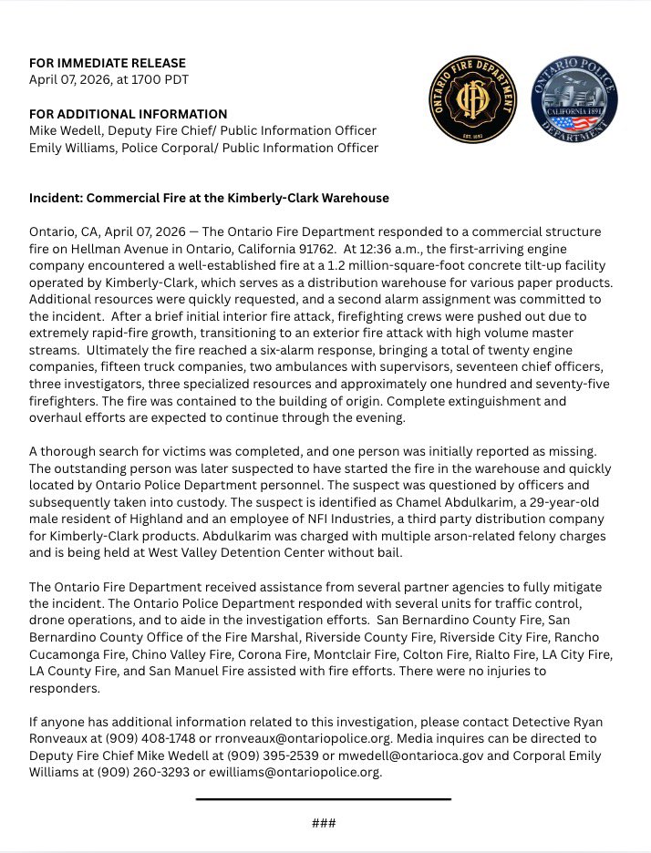 Ontario Fire Dept. tweet media