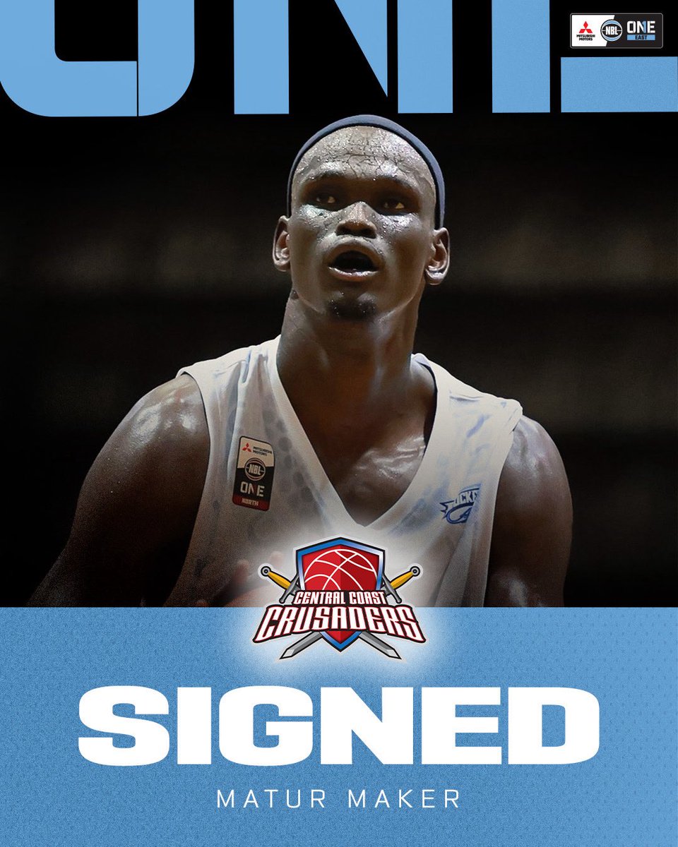 NBL1's tweet photo. The Central Coast Crusaders have secured a BIG-TIME signing, as 2022 NBL Champion Matur Maker signs with the club for the 2026 NBL1 East season 🔥

Maker last played NBL1 in 2024, where he averaged 20.5 points and 12.7 rebounds per game for the Rockhampton Rockets in NBL1 North 🌟
