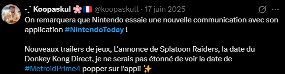 koopaskull's tweet image. Pour les deux du fond qui on pas encore compris que depuis 1 an Nintendo utilise en prio son application #NintendoToday comme nouvel outil de communication 📢

Les #NintendoDirect ne sont pas abandonnés, toujours au nombre de 2 ou 3 par an. Donc pas pitié, soyez juste patient 😅