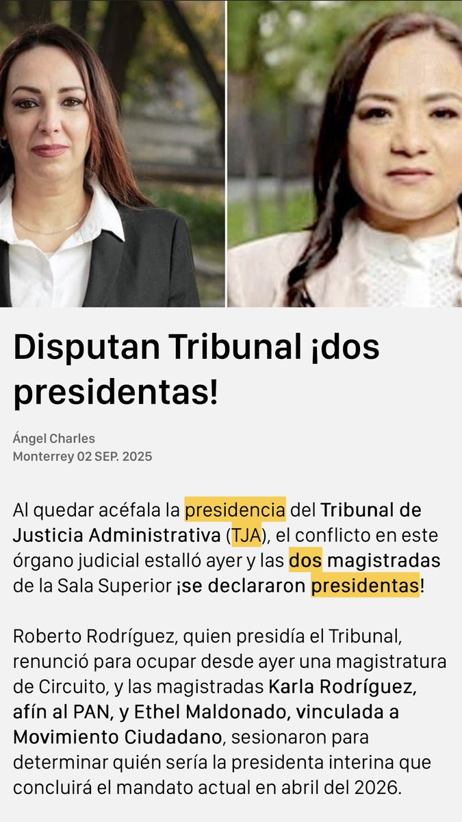 angelcharlsmty's tweet image. ¿Se acuerdan que el año pasado hubo pleito por la Presidencia del Tribunal de Justicia Administrativa en #NL?.

En este mes de abril se viene el cambio de la Presidencia interina en el TJA y se pronostica un nuevo choque por el control. 
elnorte.com/YZoz6n