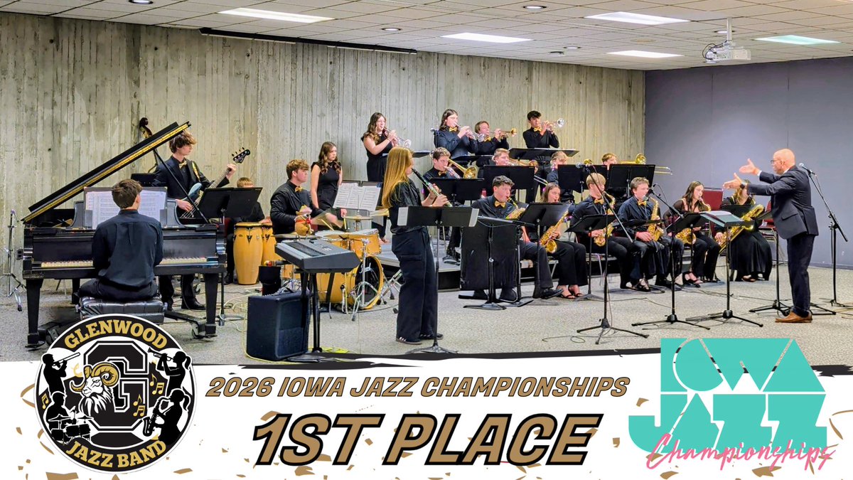 GlenwoodRams's tweet photo. 🏆JAZZ BAND STATE CHAMPIONS! 🏆

Congratulations to the Class 3A State Champion Glenwood Jazz Gold Band! https://t.co/7Uq10vw3fa