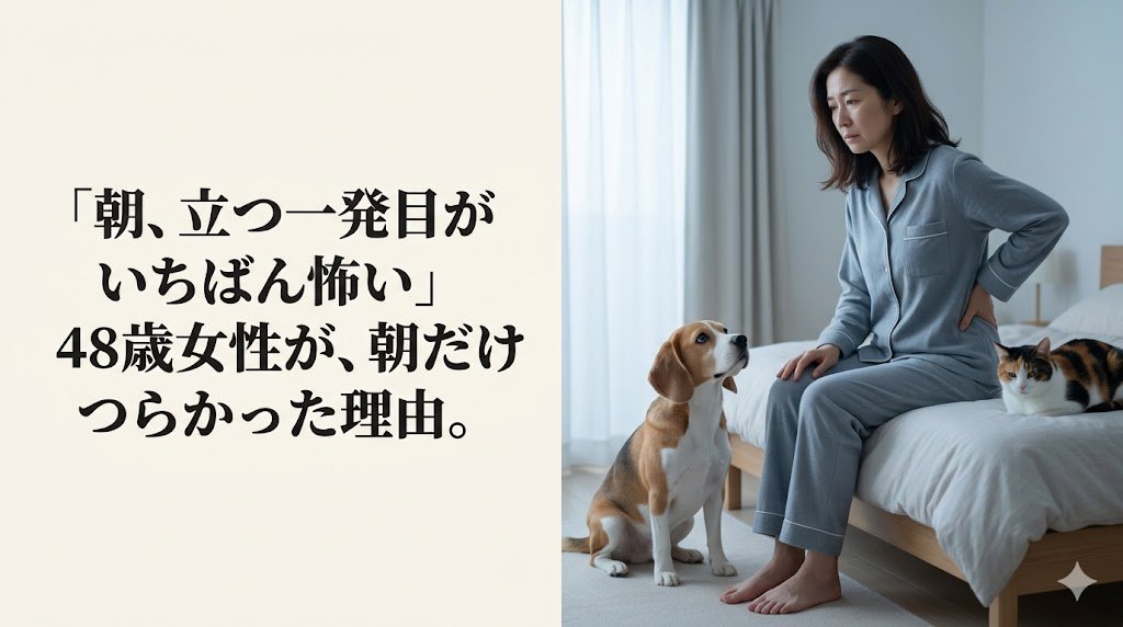 CS60OSAKA's tweet photo. 朝、立つ一発目がいちばん怖い。
そんな48歳女性の背景にあったのは、夜のソファと日中の座り方でした。
何を足すかより、何が負担か。
その場は楽。でもまた戻る。
続きはリプ欄へ https://t.co/PVpr5whZzr