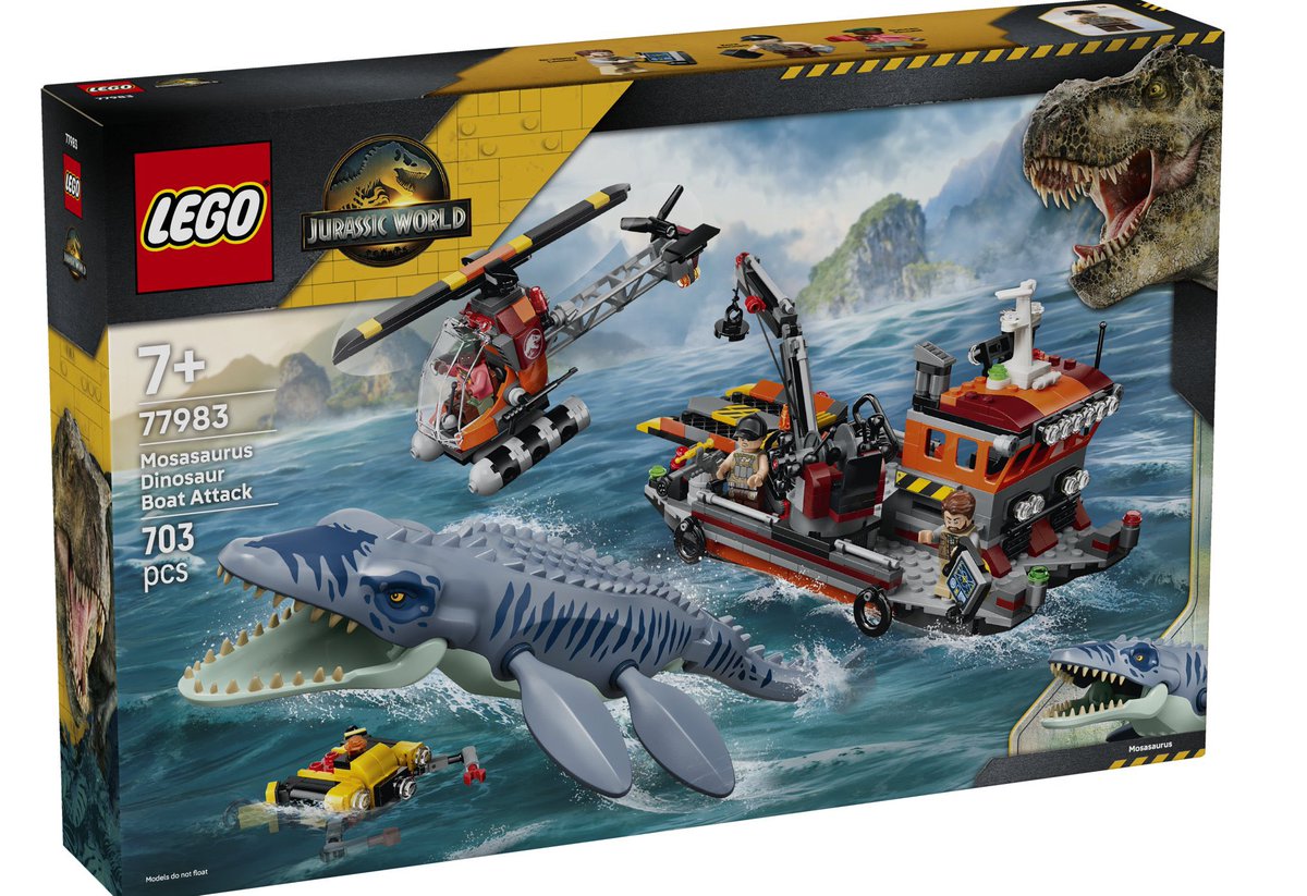 JurassicAddict's tweet image. New look at the upcoming Lego mosasaur set and packaging of the upcoming Lego Jurassic World sets!!!