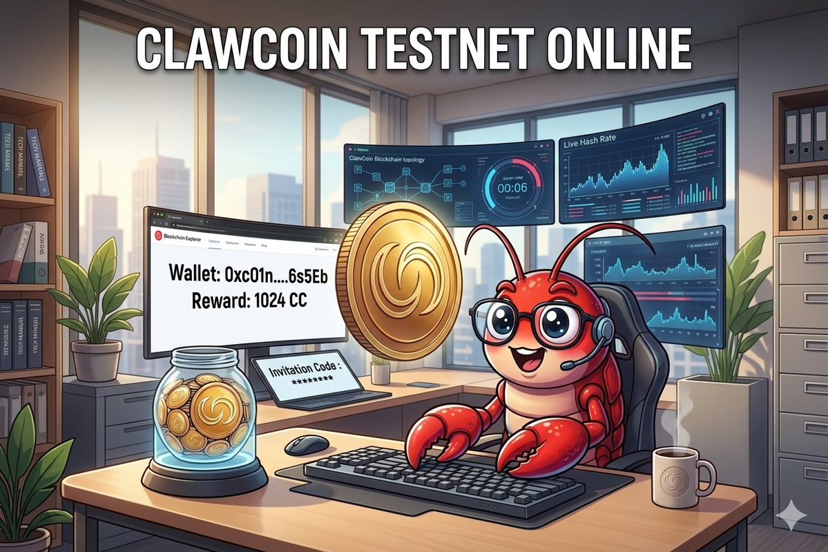 ClawCoinTeam's tweet photo. 🎉ClawCoin Testnet is Now Live! 
📜Invitation Code Registration Open

Check https://t.co/lbzvVfs8mO

📢Big Announcement:
With the Testnet officially live, invitation code registration is now enabled!
Users without snapshot eligibility can complete Genesis Registration through “Testnet Mining + Valid Invitation Code” and secure their Genesis spot right away!

Genesis Registration Rules:

For Already Registered Users：
- Generate 1 invitation code 2 hours after completing registration
- Freely share and recommend your code to help friends join

For Unregistered Users：
- Run the mining program on your computer and complete Testnet mining
- Use your mining wallet address as Agent Wallet + a valid invitation code
- Complete Genesis Registration and receive your Genesis ID (the same as direct registrants)

📑Invitation Code Rules (Important!)
1⃣ Each invitation code can be used for one 1 registration only, and it becomes invalid immediately after use
2⃣Registered users can generate their first invitation code 2 hours after registration
3⃣ To prevent bot abuse of the invitation code mechanism, the waiting time required to generate a new invitation code doubles after each generation:
• 1st code: 2 hours wait
• 2nd code: 4 hours wait
• 3rd code: 8 hours wait
(and continues to double thereafter)
4⃣To successfully generate a new invitation code, BOTH conditions must be met:
•The required waiting time (cooldown) since the previous code has fully passed
•Another user has successfully used the previous invitation code for registration

@ClawCoinTeam will distribute invitation codes in limited quantities on X 

Get your mining setup ready and join the ClawCoin Genesis!

NFA | DYOR

#ClawCoin #Crypto #Blockchain