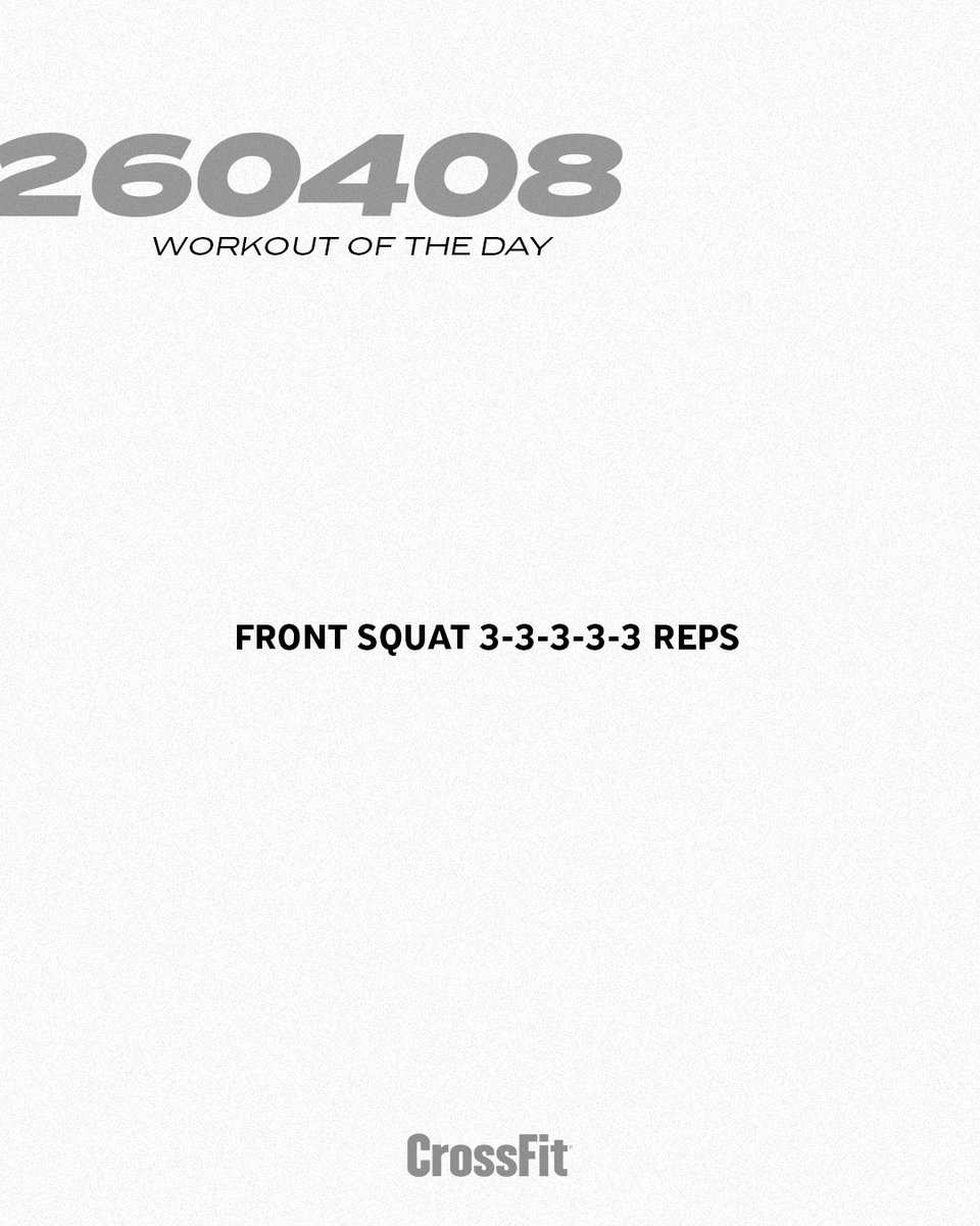 CrossFit's tweet image. Workout of the Day
Wednesday 260408

Front squat 3-3-3-3-3 reps

Compare to 260120.

Post loads to comments.

📍Level 2 Seminar at CrossFit Marrickville in Marrickville, Australia 

#CrossFit #WorkoutoftheDay