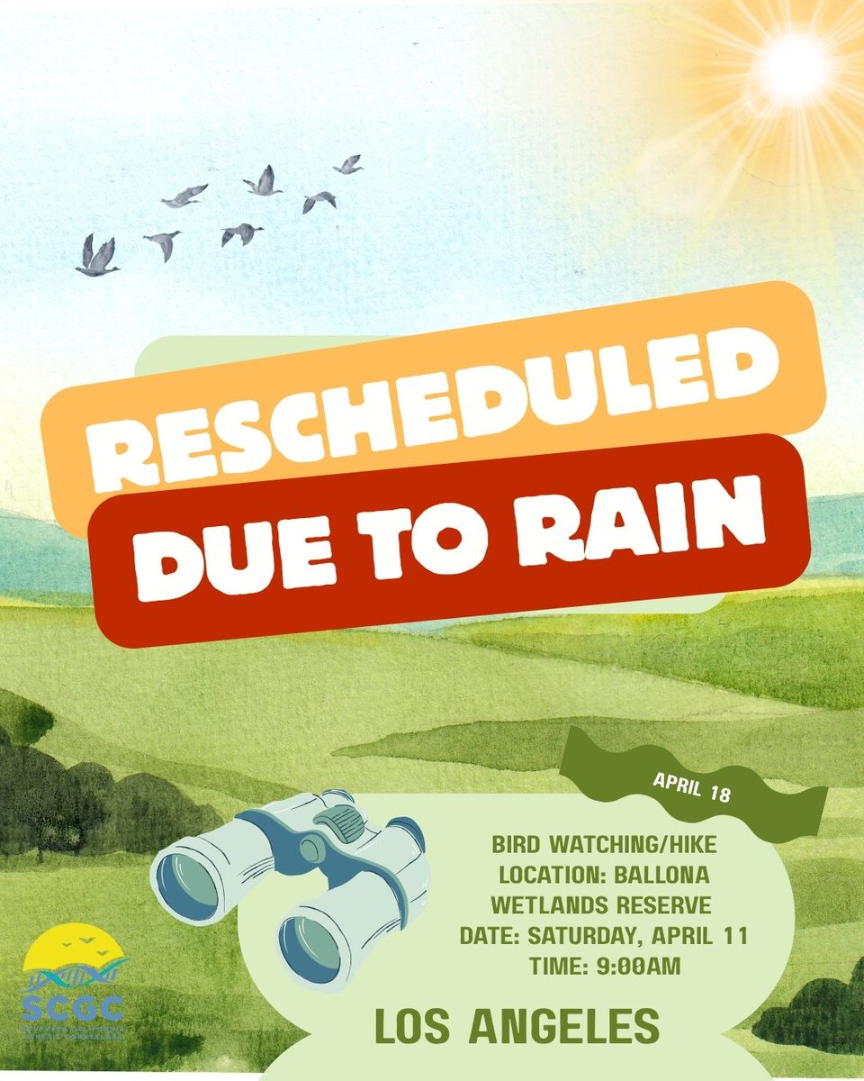 SocalGCs's tweet photo. UPDATES!! 

☔ For those interested in connecting at our spring social events around SoCal please note that our LA event has been rescheduled to 4/18 due to our rainy weather. Same time of day, same location. https://t.co/LqNzkmvd81