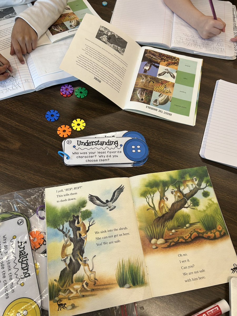 Ms_DGroh's tweet photo. Small group reading 📖 Using Bloom’s Taxonomy higher order thinking discussion questions, students dive into their books to analyze their least favorite character 🧐 🐍 #firstgrade #smallgroupinstruction https://t.co/otNKNBYXfU