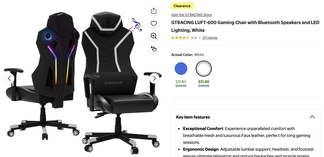Pricerrors's tweet image. $32 GAMING CHAIR ON WALMART 

Can select between blue or white color 

Shipped and sold by Walmart - RISK FREE 

go.pricingerrors.com/BTOBWE #ad