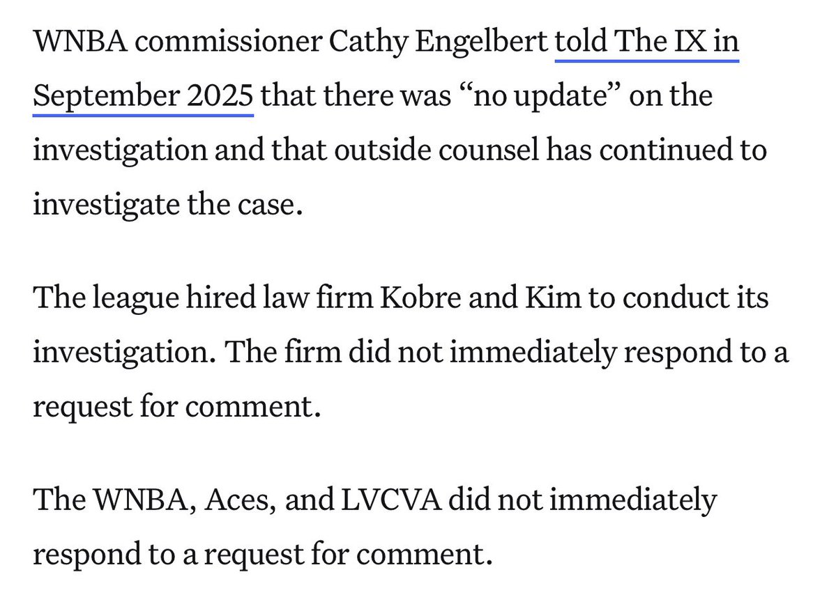 …Why isn’t anyone else talking about the Aces?!

The LVCVA said the $100,000 payouts were ‘meant to be a bridge for the players before the new CBA deal’ aka side $$$.

They’re lying about the timing of the deal vs announcement.

And no conclusions to any investigations still?!