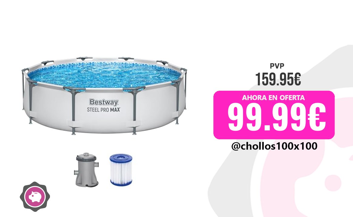 chollos100x100's tweet image. 🔥 CHOLLAZO PISCINA BESTWAY #Amazon | #Terraza y Jardín

✅ Piscina Pool Frame Ø305x76cm PVC BESTWAY 56408

✨¡Disfruta del verano con la Piscina Pool Frame Ø305x76cm de PVC de Bestway! 🏊‍♂️ Perfecta para toda la familia, su diseño res... amz.tf/WWiAIkX