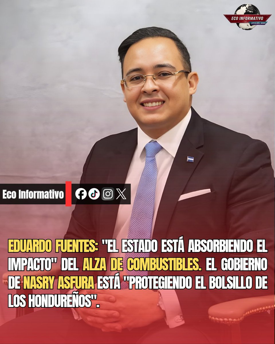 Eco_Infor4520's tweet image. Eduardo Fuentes (UFTF): "El Estado absorbe el alza de combustibles para proteger a las familias. Eliminar impuestos no es la solución. No es discurso, son números". Mientras, el pueblo paga los precios más altos en años. 

#Honduras #EduardoFuentes #Combustibles #NasryAsfura