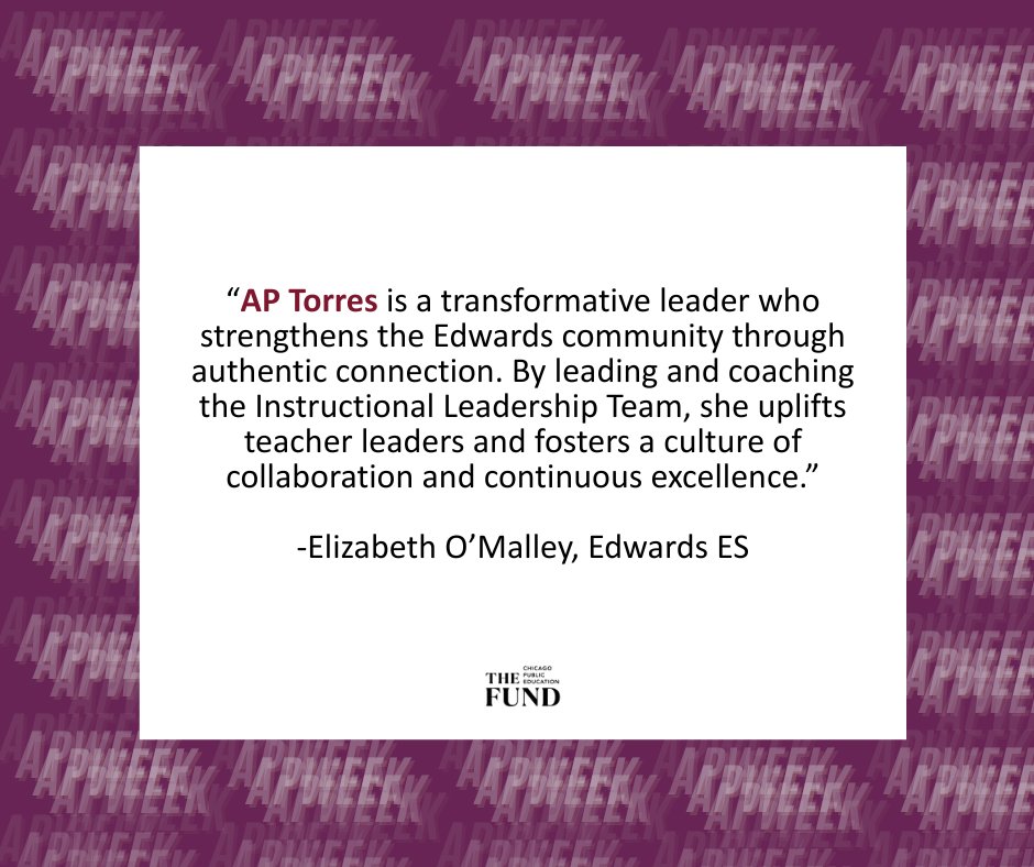 TheFundChicago's tweet photo. Assistant Principal Appreciation Week Continues! 🎉

The Fund is highlighting exceptional APs who work tirelessly to support their schools and communities!

Nominate an incredible AP so that we can feature their hard work next. #APWeek
@ChiPubSchools https://t.co/8ZZV7KaPdf